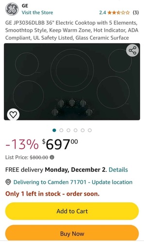 GE PROFILE ELECTRIC COOKTOP