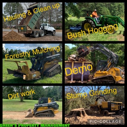 Stump grinding, dump truck service, forestry mulching, land clearing, and bush hogging 