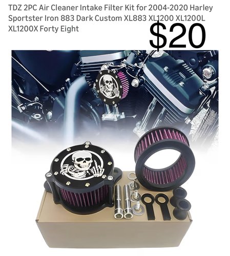 TDZ 2PC Air Cleaner Intake Filter Kit for 2004-2020 Harley Sportster Iron 883 Dark Custom XL883 XL12