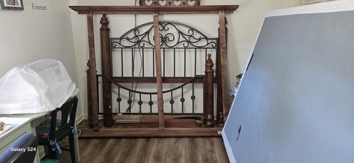 Queen bed w/mattress, box spring, frame