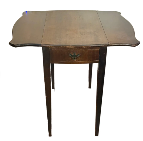 Vintage Brown Wood Versatile Drop Leaf 1 Drawer End Table