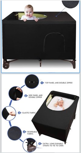 Dofilachy Blackout Cover for Pack N Play - Crib Blackout Cover Tent - Canopy Cover - Breathable Trav
