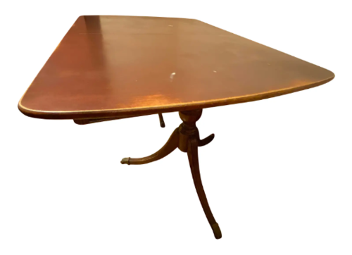 Vintage Brown Wood Double Pedestal Dining Table