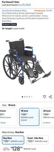 $75 – Drive Medical Blue Streak Wheelchair – Foldable & Lightweight