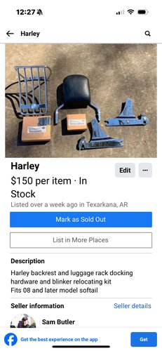 Harley backrest,luggage rack and docking hardware 