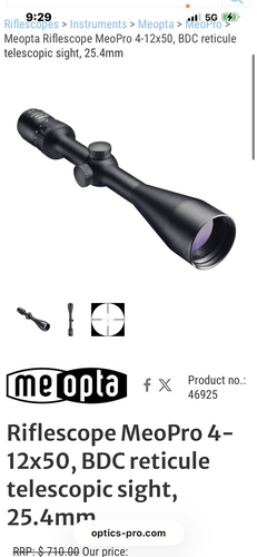 Meopta Meopro 4 x 12 x 50 riflescope with BDC