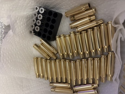 Once fired deprimed and wet tumbled brass reloading 