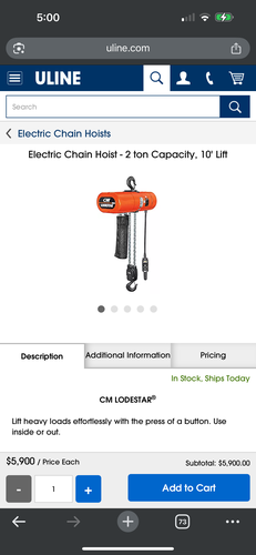 CM VALUESTAR 2 ton lift